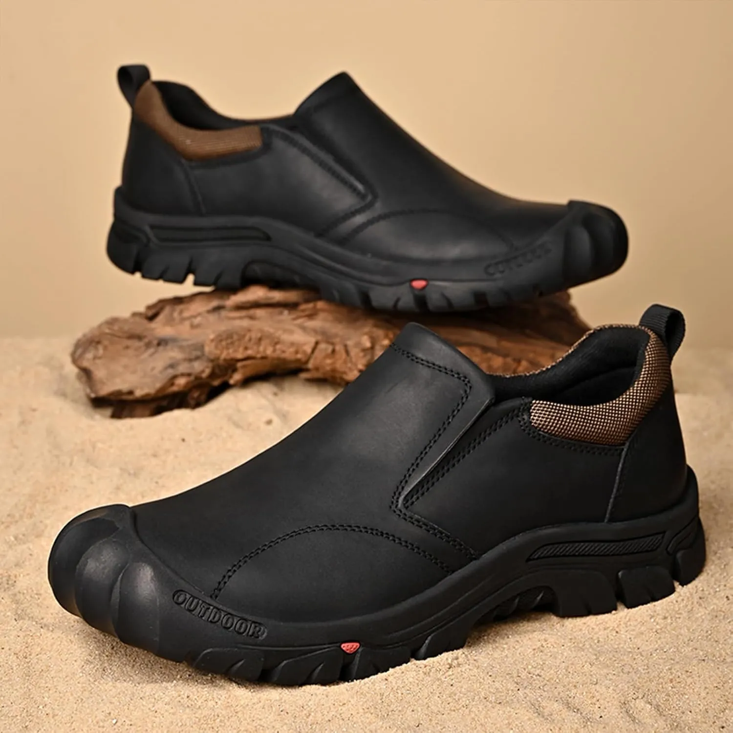 UPIShi Men's Waterproof Slip On Leather Hiking Outdoor Walking Casual Loafers Work Shoes