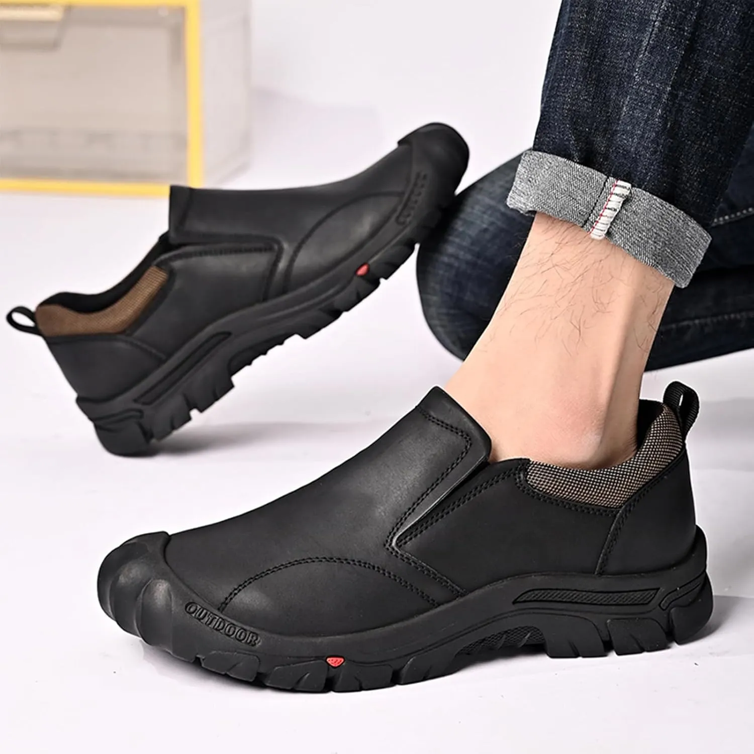 UPIShi Men's Waterproof Slip On Leather Hiking Outdoor Walking Casual Loafers Work Shoes