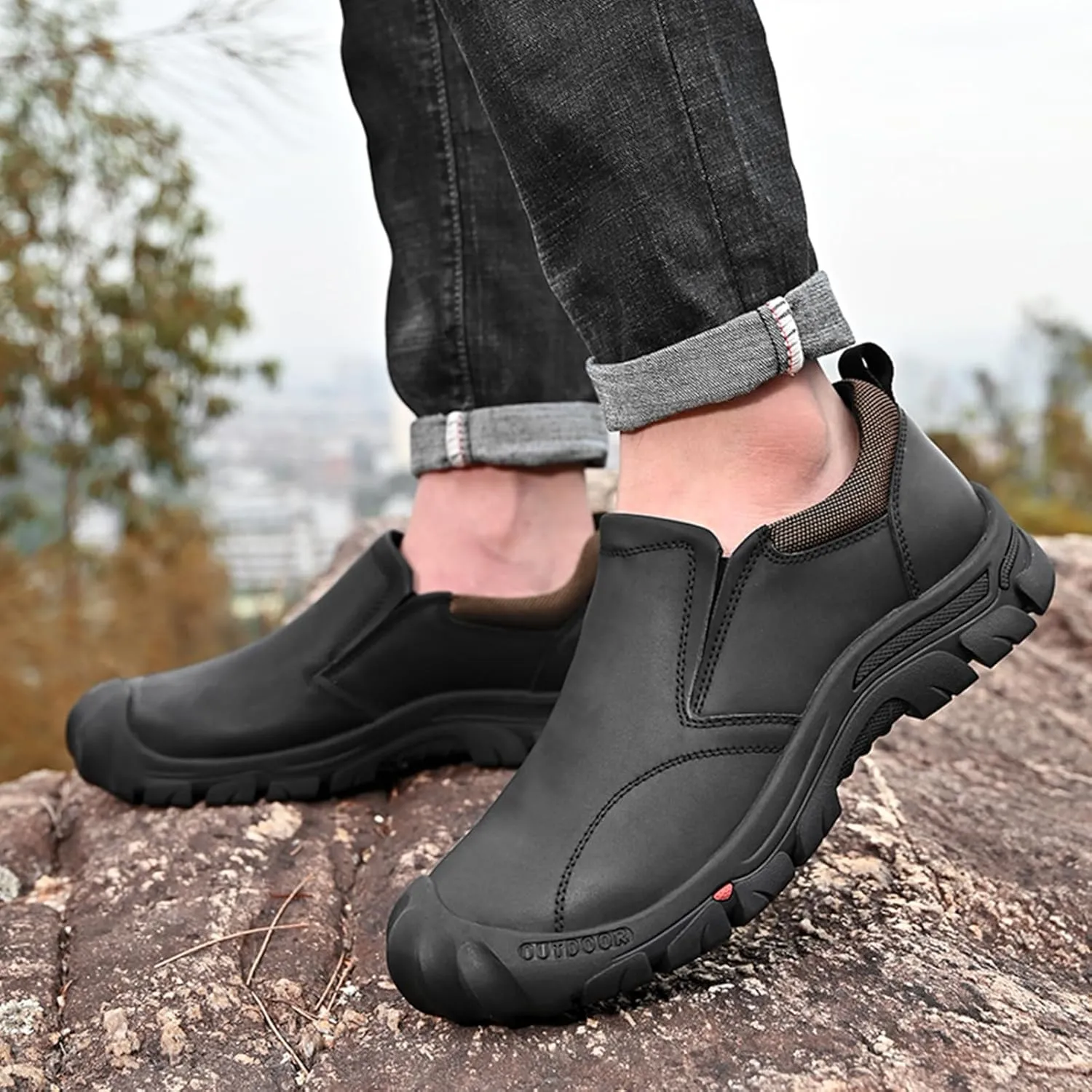 UPIShi Men's Waterproof Slip On Leather Hiking Outdoor Walking Casual Loafers Work Shoes