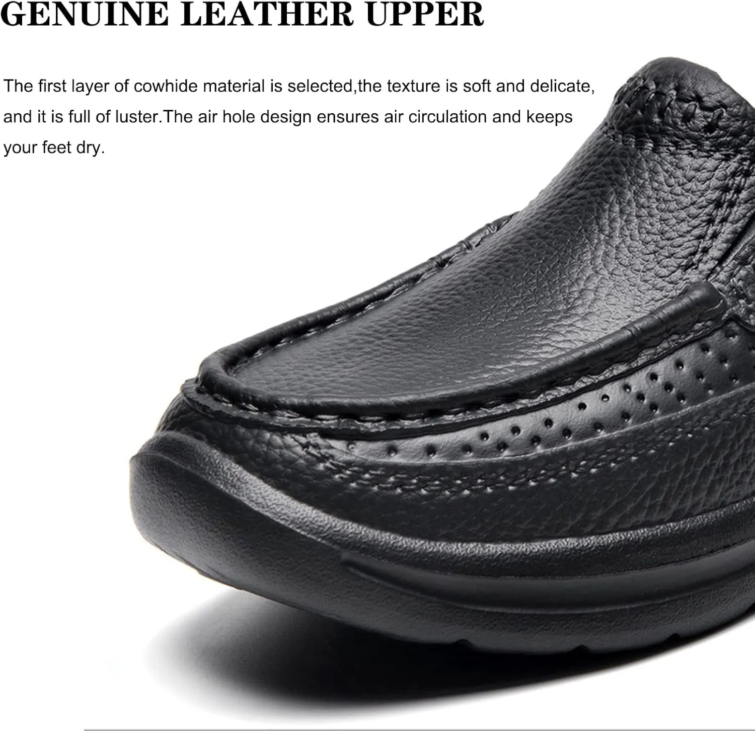 URLECHS Men's Leather Mules Clogs Slippers Breathable Punching Comfortable Slip On Loafers Outdoor Casual Non-Slip Driving Shoes