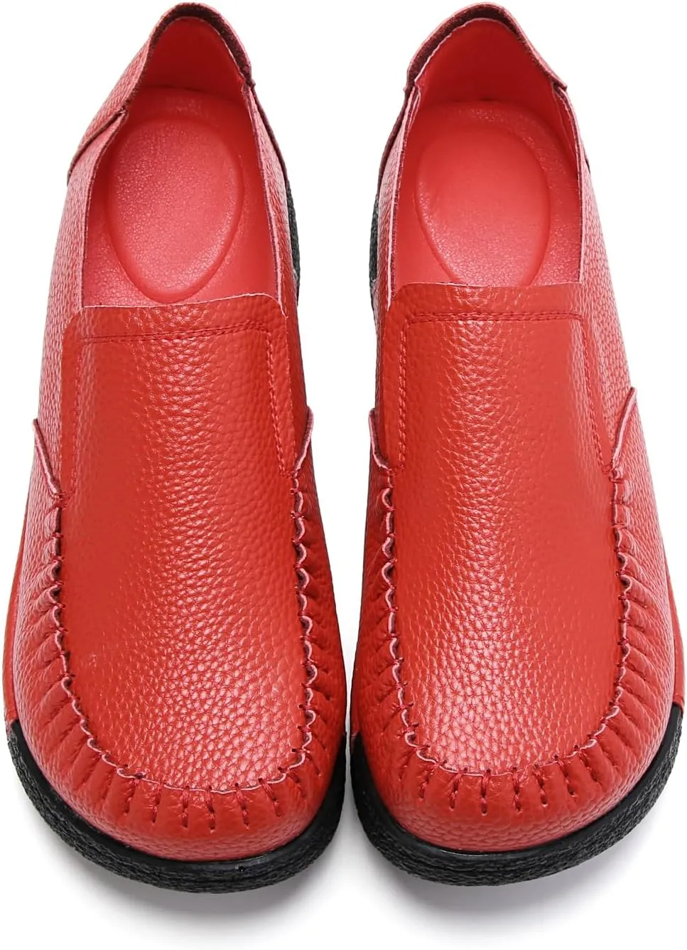 UZB Women's Slip On Loafer Leather Comfort Casual Platform Shoes