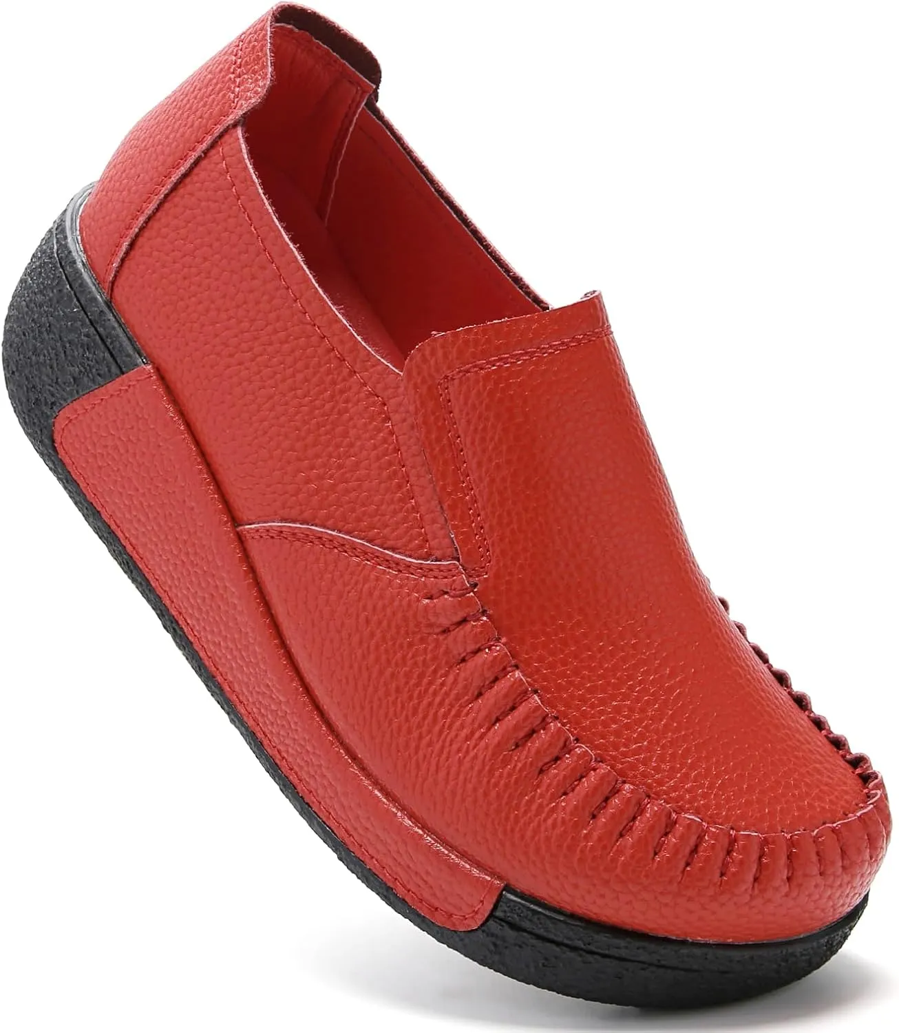 UZB Women's Slip On Loafer Leather Comfort Casual Platform Shoes