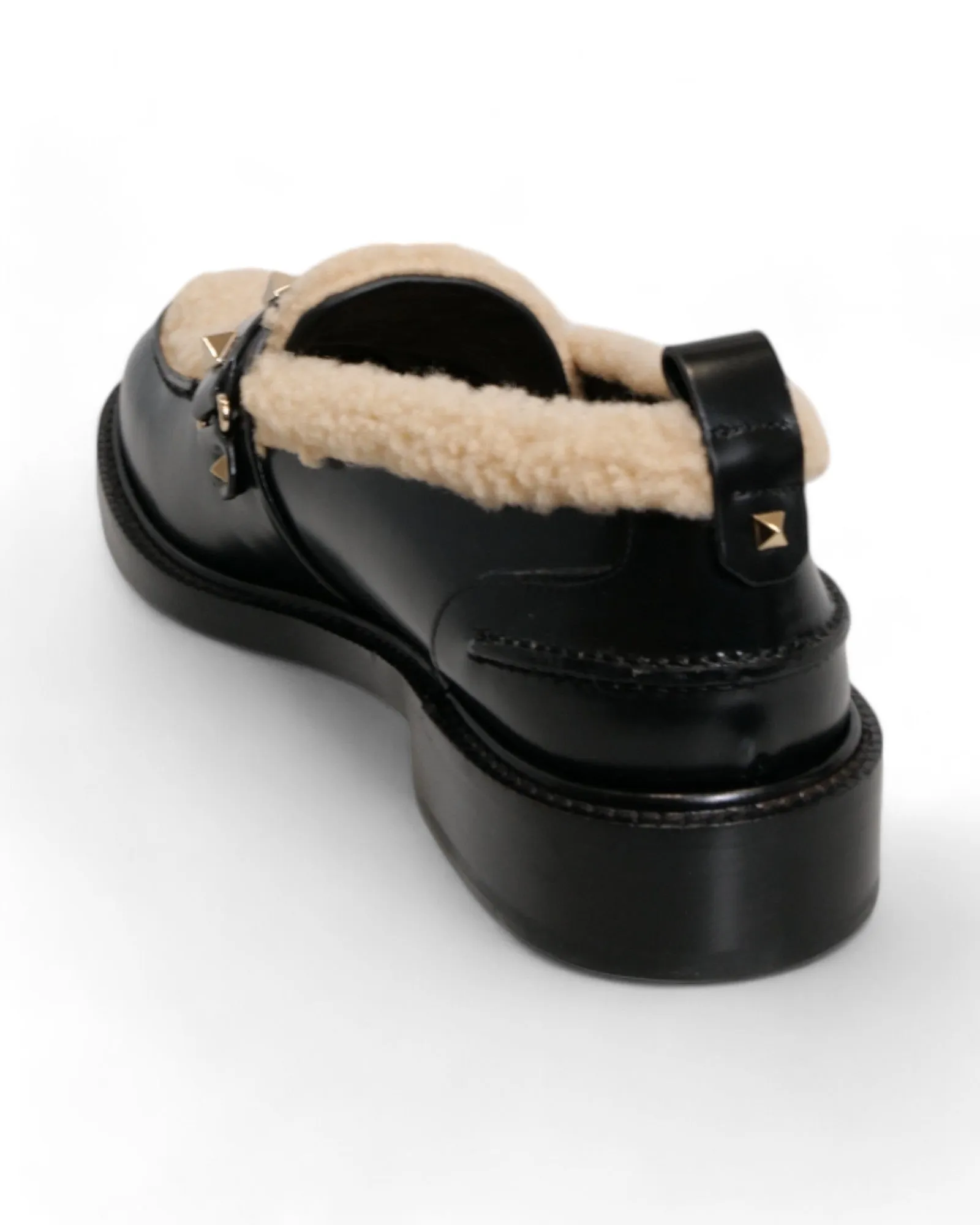 Valentino Garavani Grained-Leather Monogram Loafers with Shearling Interior