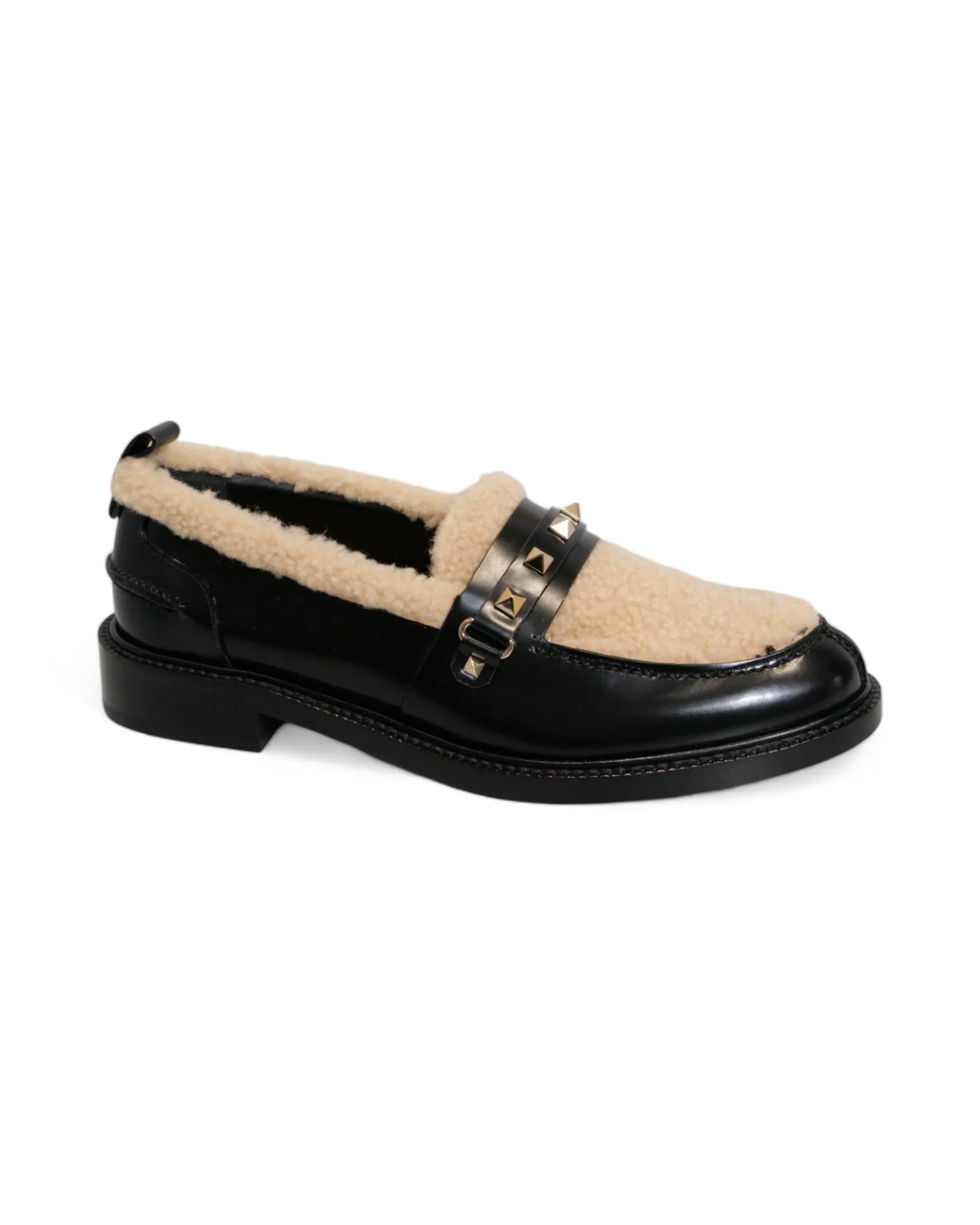 Valentino Garavani Grained-Leather Monogram Loafers with Shearling Interior