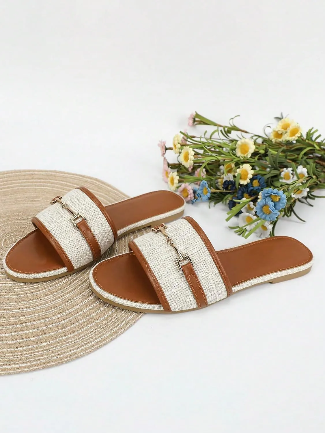 Verdusa Women's Open Toe Slides Single Band Slip On Flat Sandals Summer Shoes