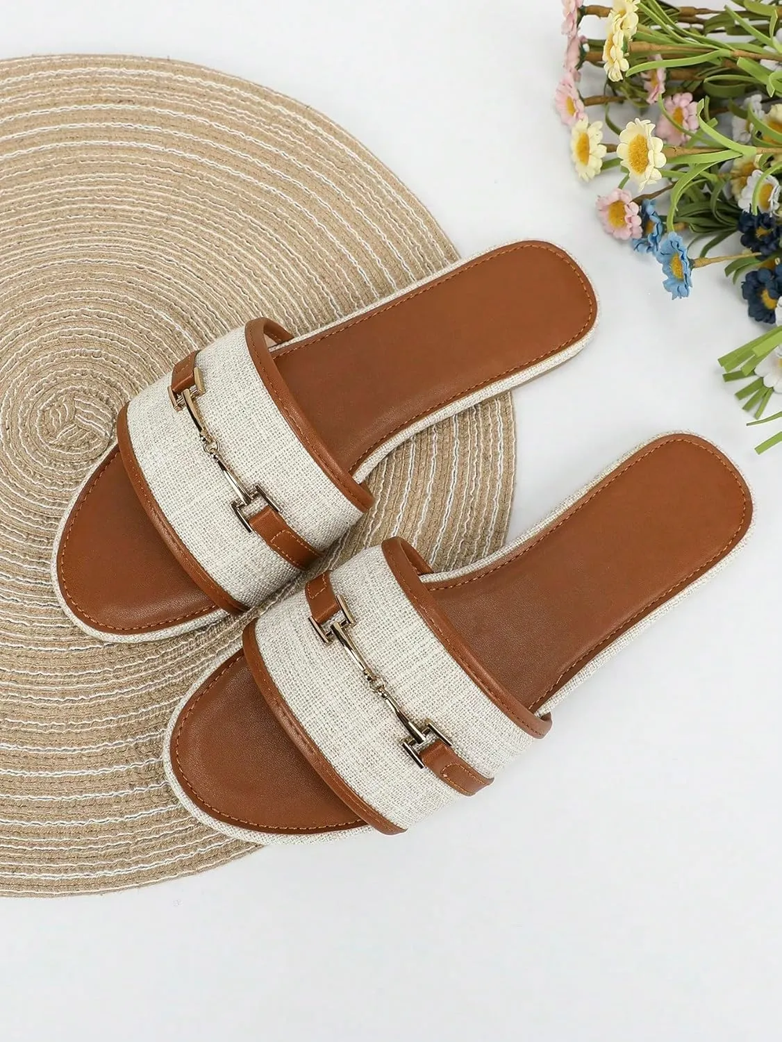 Verdusa Women's Open Toe Slides Single Band Slip On Flat Sandals Summer Shoes