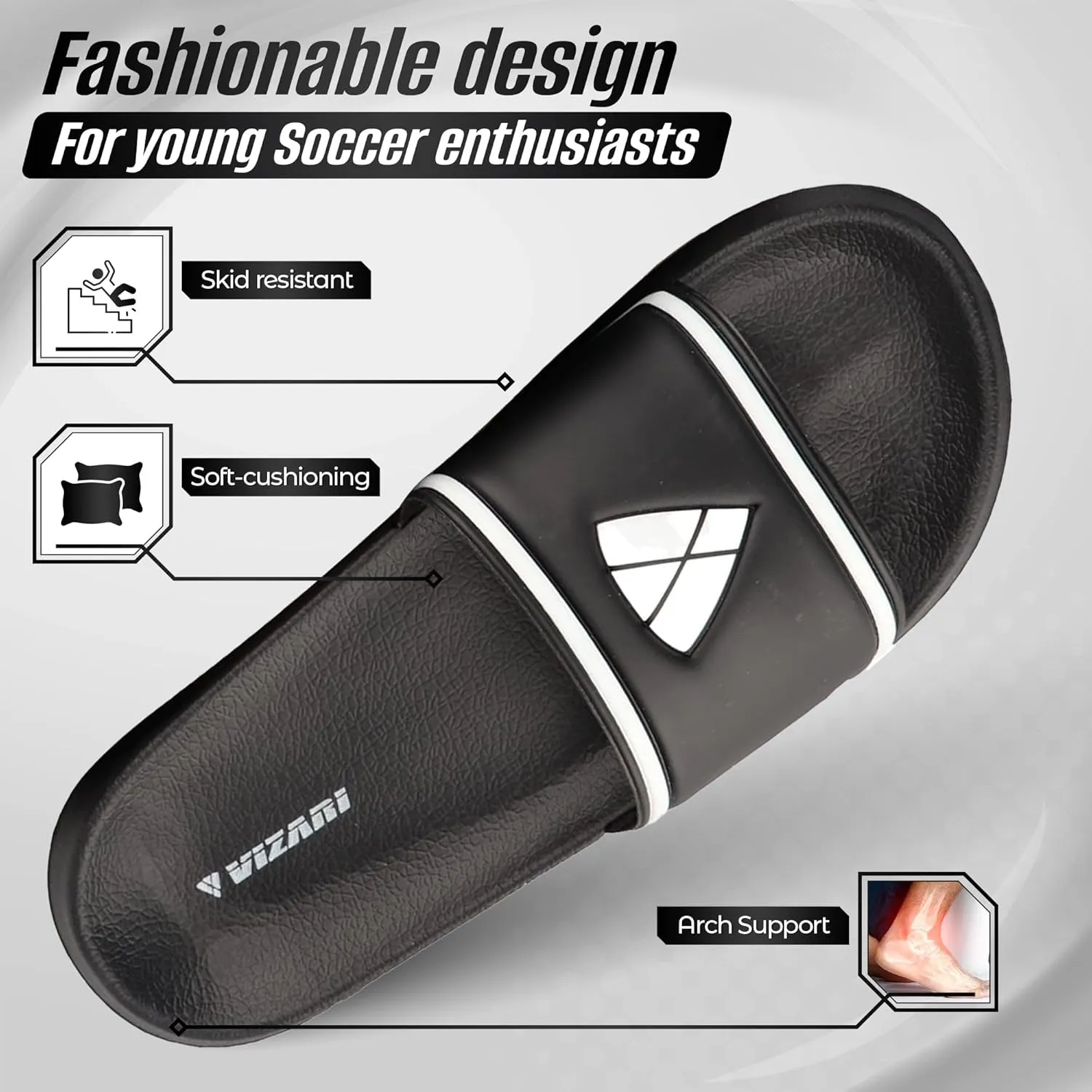 Vizari Adult Soccer Slide Sandals for Comfort and Convenience | Adult Sandals for Post-Game Recovery | Enjoy Casual Wear and Lightweight Feel with Men Flip Flops and Women Sandal
