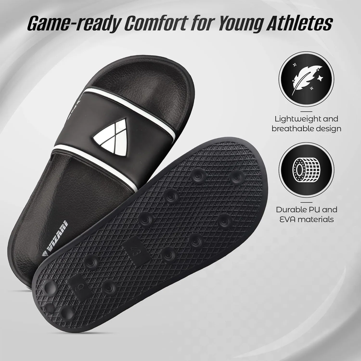 Vizari Adult Soccer Slide Sandals for Comfort and Convenience | Adult Sandals for Post-Game Recovery | Enjoy Casual Wear and Lightweight Feel with Men Flip Flops and Women Sandal