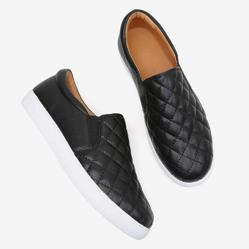VOCNTVY Womens Loafers Comfort Casual Quilted Leather Slip On Sneakers