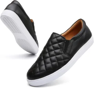 VOCNTVY Womens Loafers Comfort Casual Quilted Leather Slip On Sneakers