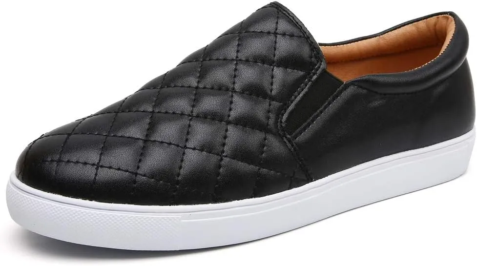 VOCNTVY Womens Loafers Comfort Casual Quilted Leather Slip On Sneakers