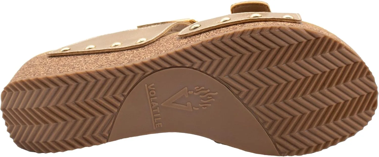 VOLATILE Womens Gertrude Metallic Slide Casual Sandals Casual Mid Heel 2-3" - Gold