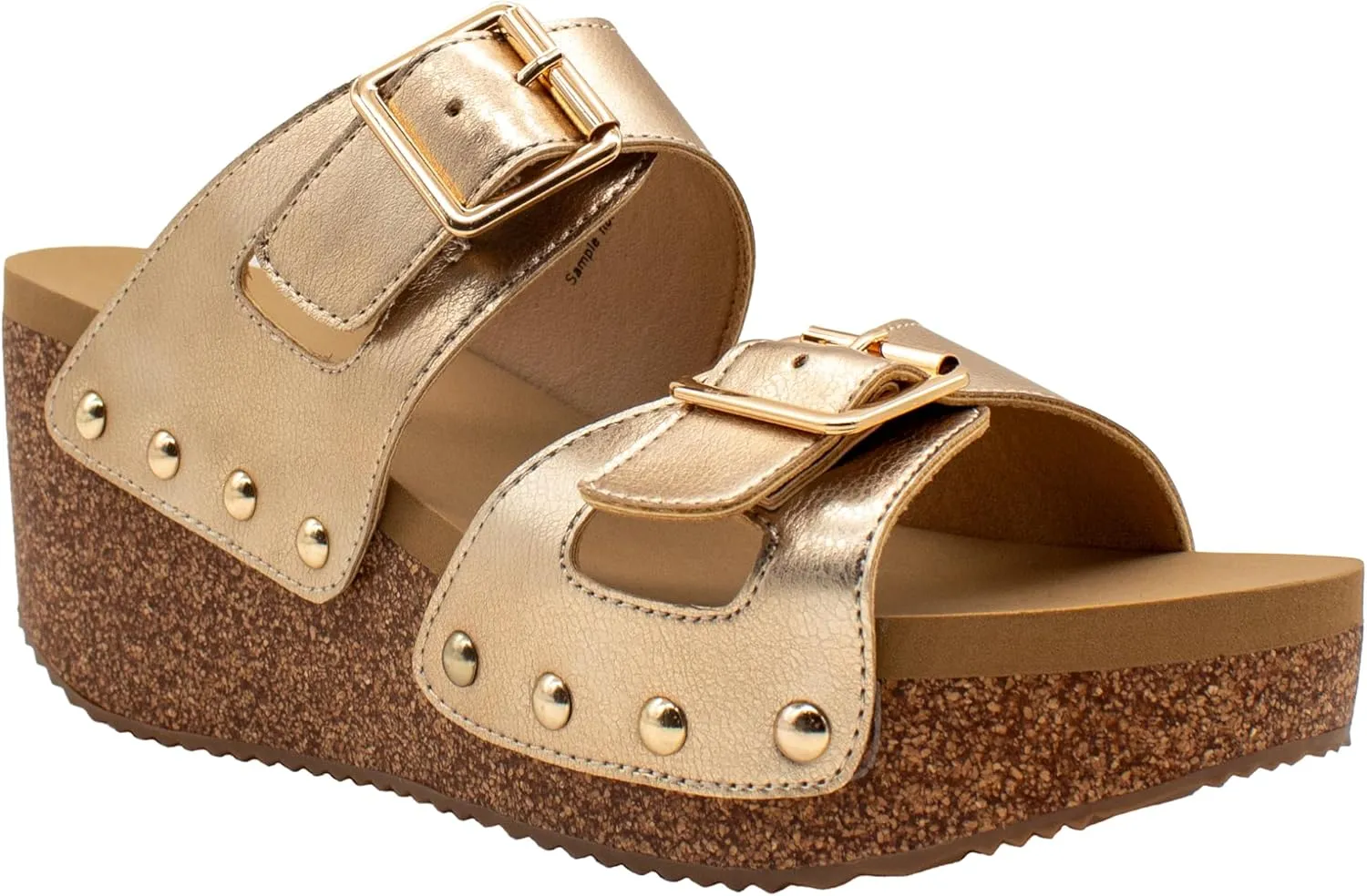 VOLATILE Womens Gertrude Metallic Slide Casual Sandals Casual Mid Heel 2-3" - Gold