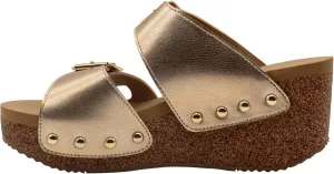 VOLATILE Womens Gertrude Metallic Slide Casual Sandals Casual Mid Heel 2-3" - Gold