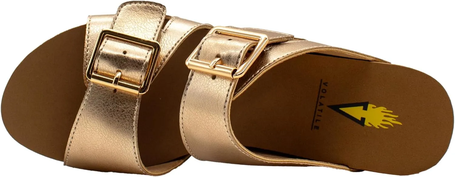 VOLATILE Womens Gertrude Metallic Slide Casual Sandals Casual Mid Heel 2-3" - Gold