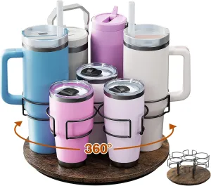 Water Bottle Organizer for Stanley 20/30/40oz, Rotating Cup Holder, Bottle Organizer for Simple Modern Owala Yeti, Tumbler Lazy Susan, Vintage Brown