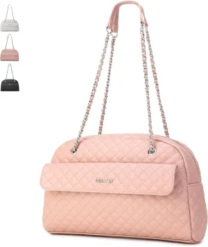 Waterproof Handbags Women's Shoulder Bag, Soft PU Vegan Leather Top Handle Bag Ladies Rhombic Jacquard Evening Bag