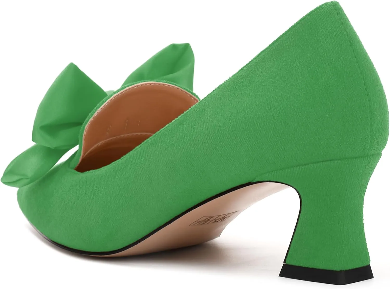 WAYDERNS Womens Bow Solid Bridal Suede Square Toe Slip On Fashion Kitten Low Heel Pumps Shoes 2 Inch