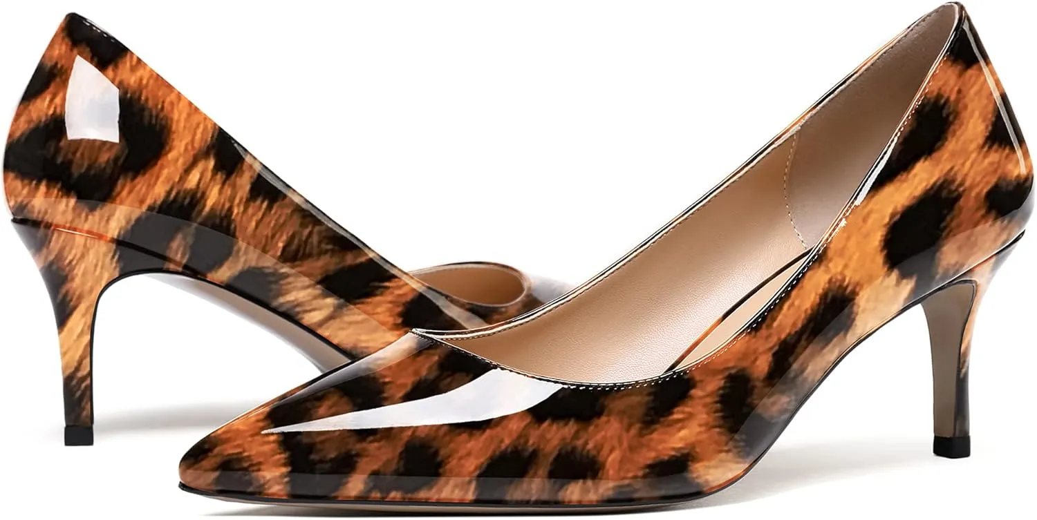 WAYDERNS Women's Pointed Toe Slip On Solid Patent Mid Heel Pumps Shoes 2.5 Inch