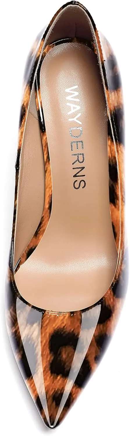 WAYDERNS Women's Pointed Toe Slip On Solid Patent Mid Heel Pumps Shoes 2.5 Inch