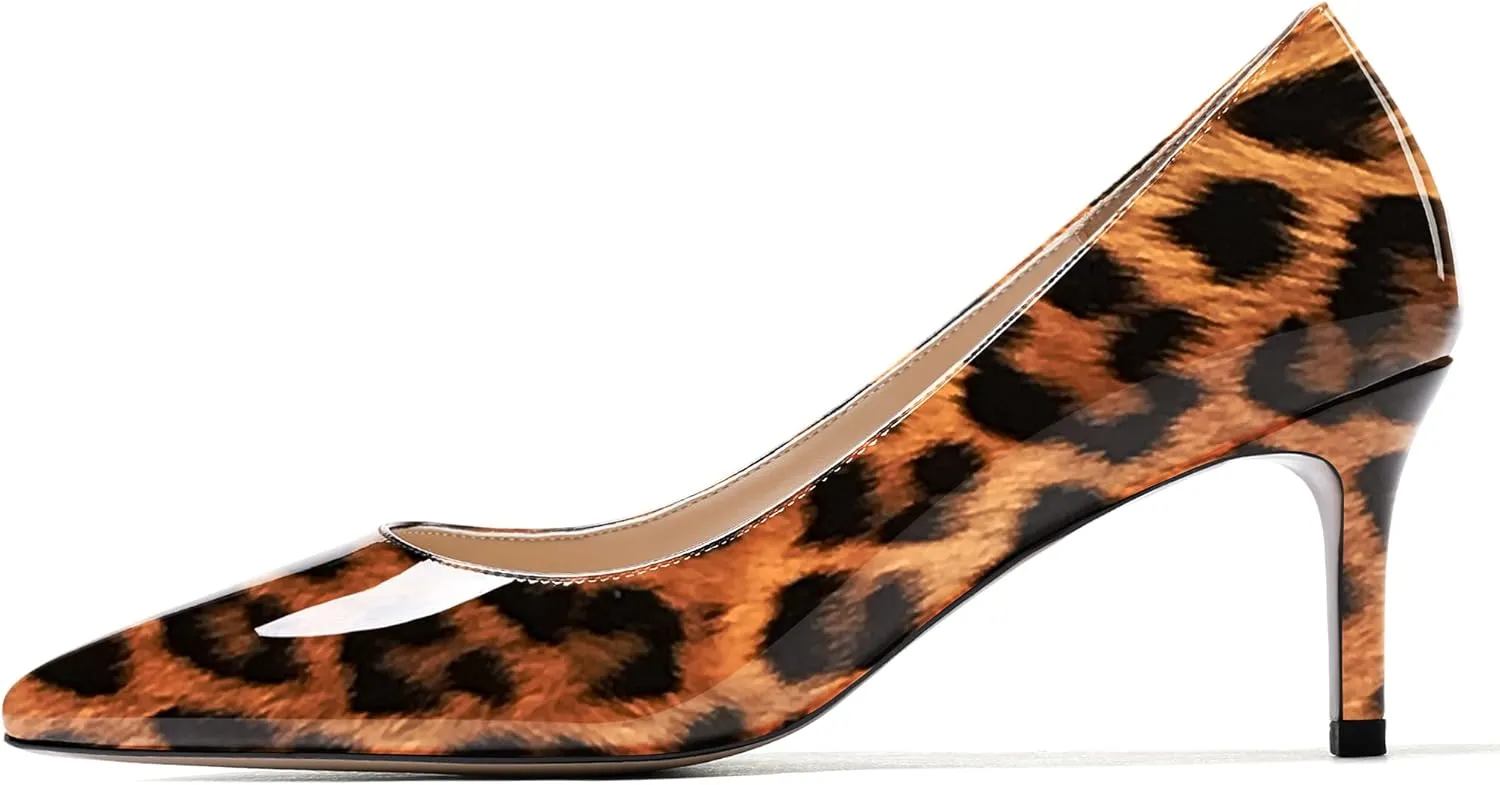 WAYDERNS Women's Pointed Toe Slip On Solid Patent Mid Heel Pumps Shoes 2.5 Inch
