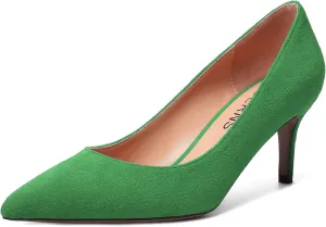 WAYDERNS Womens Pointed Toe Suede Solid Slip On Wedding Dress Stiletto Mid Heel Pumps Shoes 2.5 Inch
