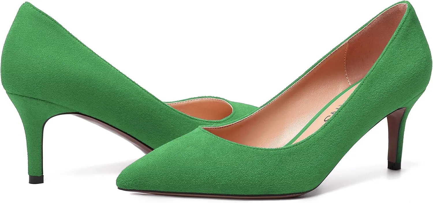 WAYDERNS Womens Pointed Toe Suede Solid Slip On Wedding Dress Stiletto Mid Heel Pumps Shoes 2.5 Inch