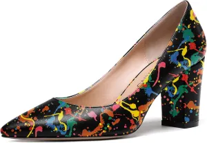 WAYDERNS Women's Slip On Matte Pointed Toe Block High Heel Pumps Shoes 3.5 Inch