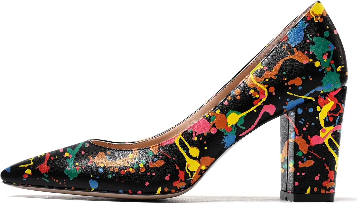 WAYDERNS Women's Slip On Matte Pointed Toe Block High Heel Pumps Shoes 3.5 Inch