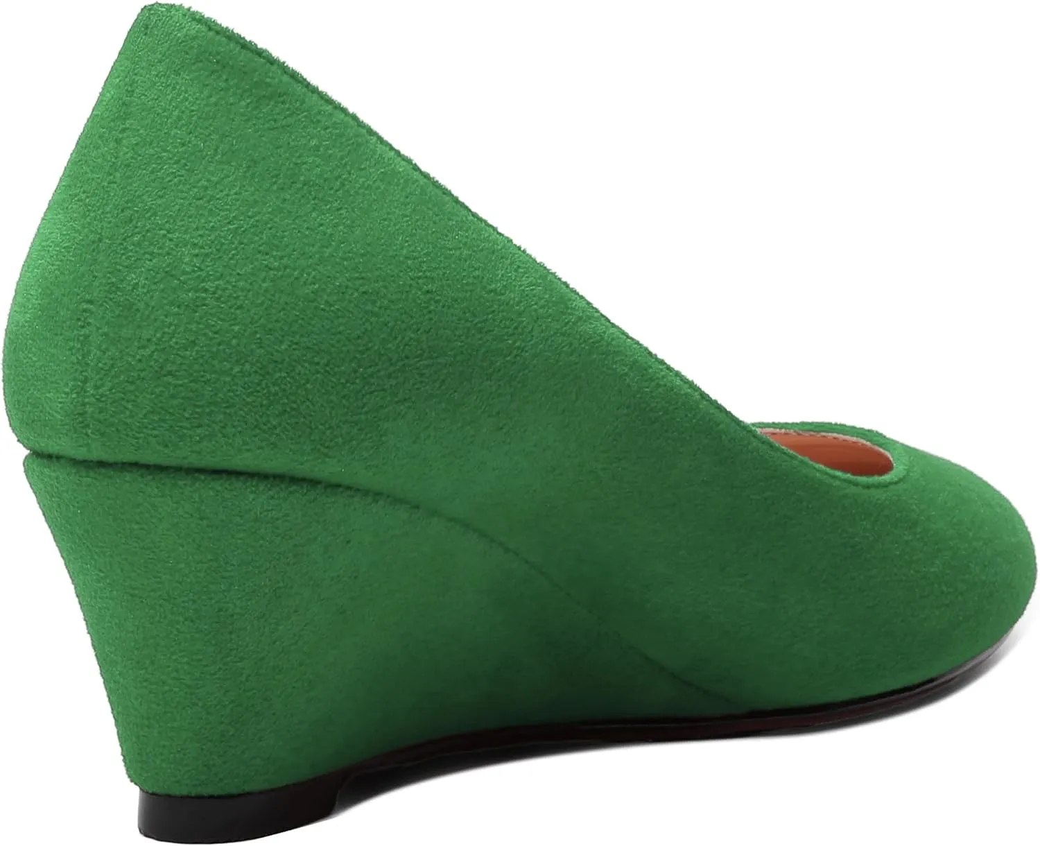WAYDERNS Womens Solid Round Toe Dating Suede Casual Slip On Wedge Low Heel Pumps Shoes 2 Inch