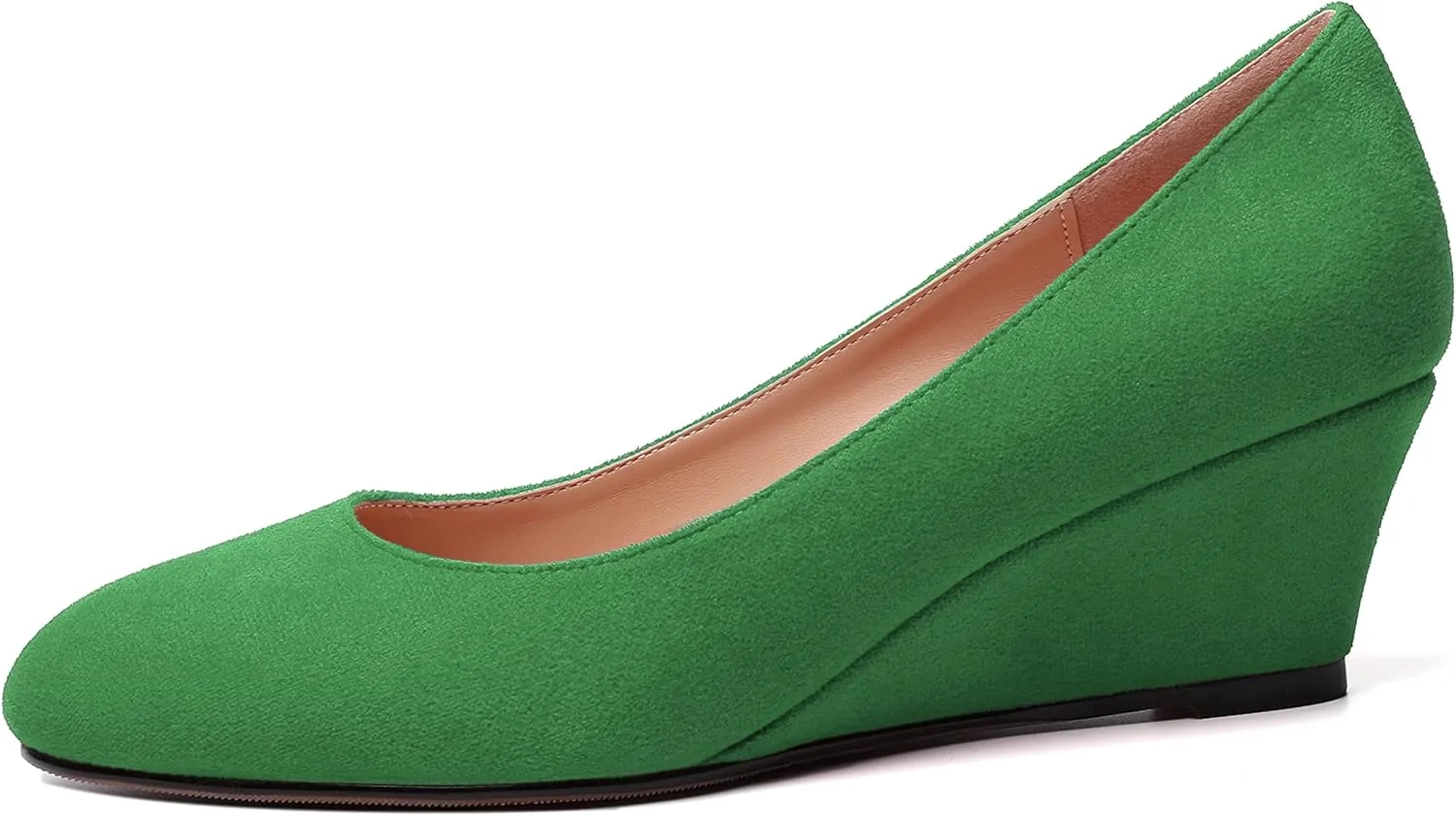 WAYDERNS Womens Solid Round Toe Dating Suede Casual Slip On Wedge Low Heel Pumps Shoes 2 Inch