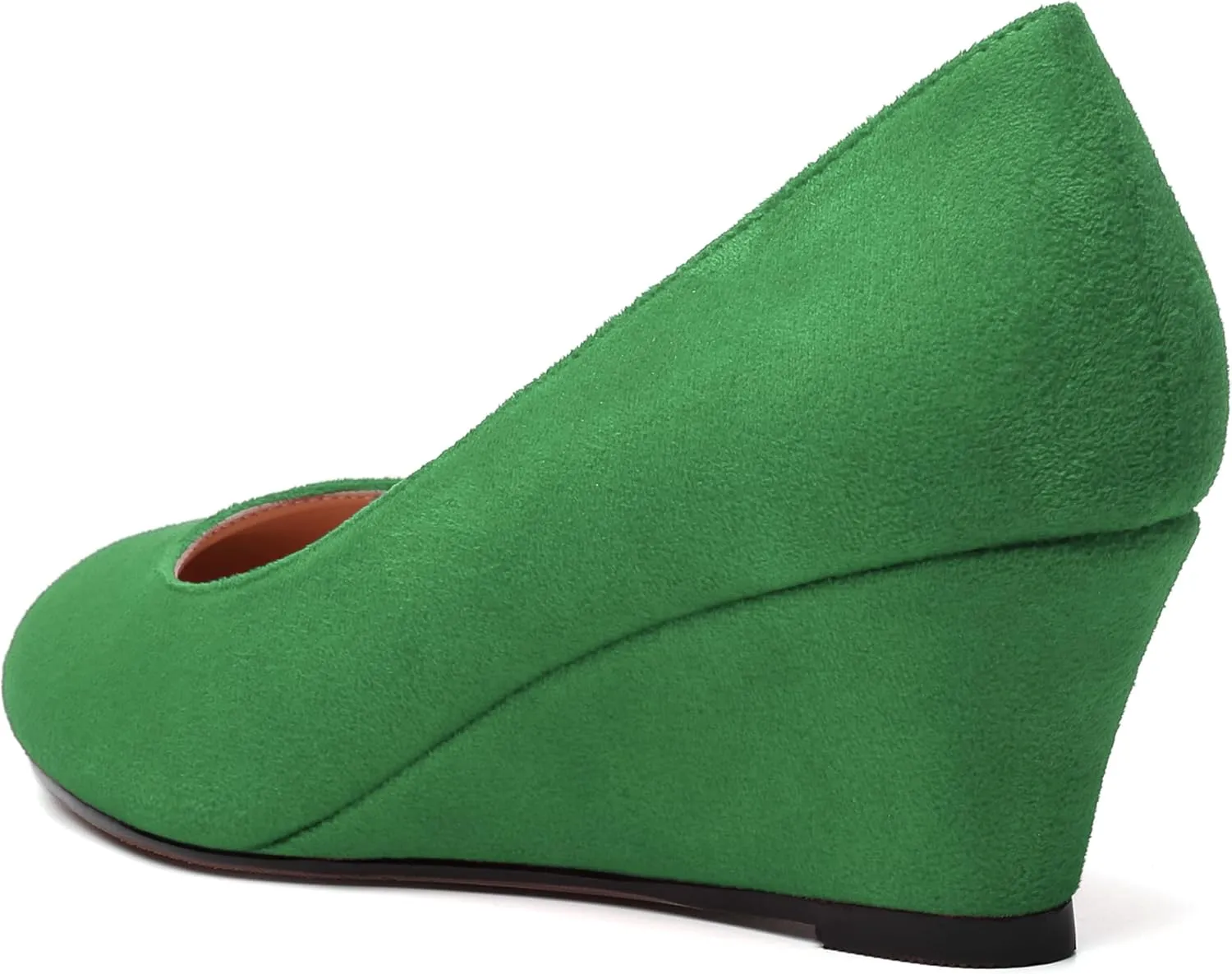 WAYDERNS Womens Solid Round Toe Dating Suede Casual Slip On Wedge Low Heel Pumps Shoes 2 Inch