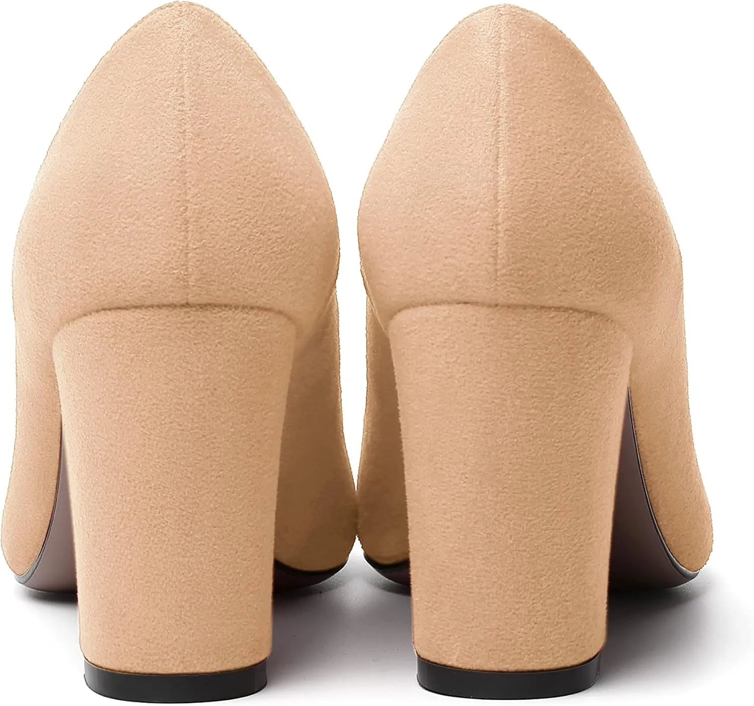 WAYDERNS Womens Suede Round Toe Office Solid Slip On Fashion Block High Heel Pumps Shoes 3.3 Inch