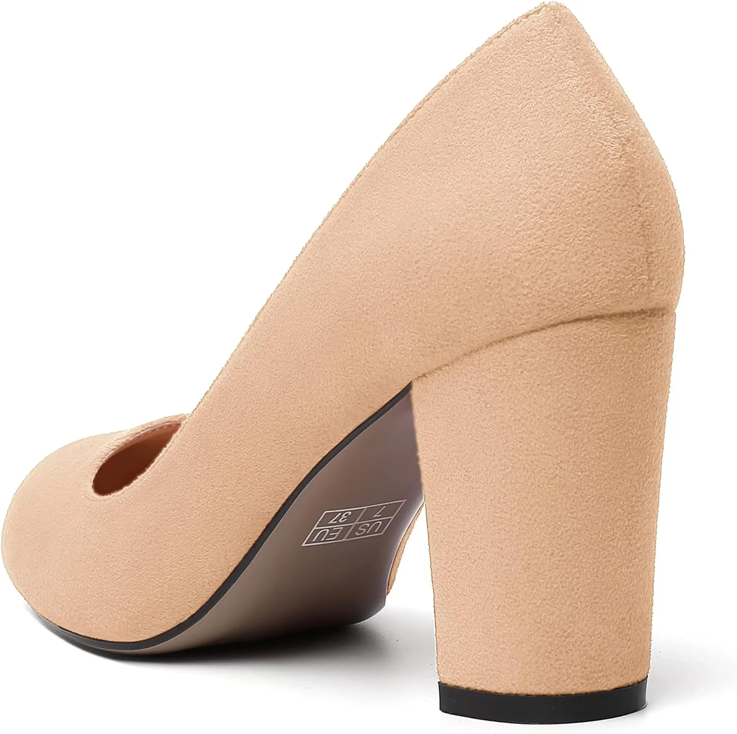 WAYDERNS Womens Suede Round Toe Office Solid Slip On Fashion Block High Heel Pumps Shoes 3.3 Inch