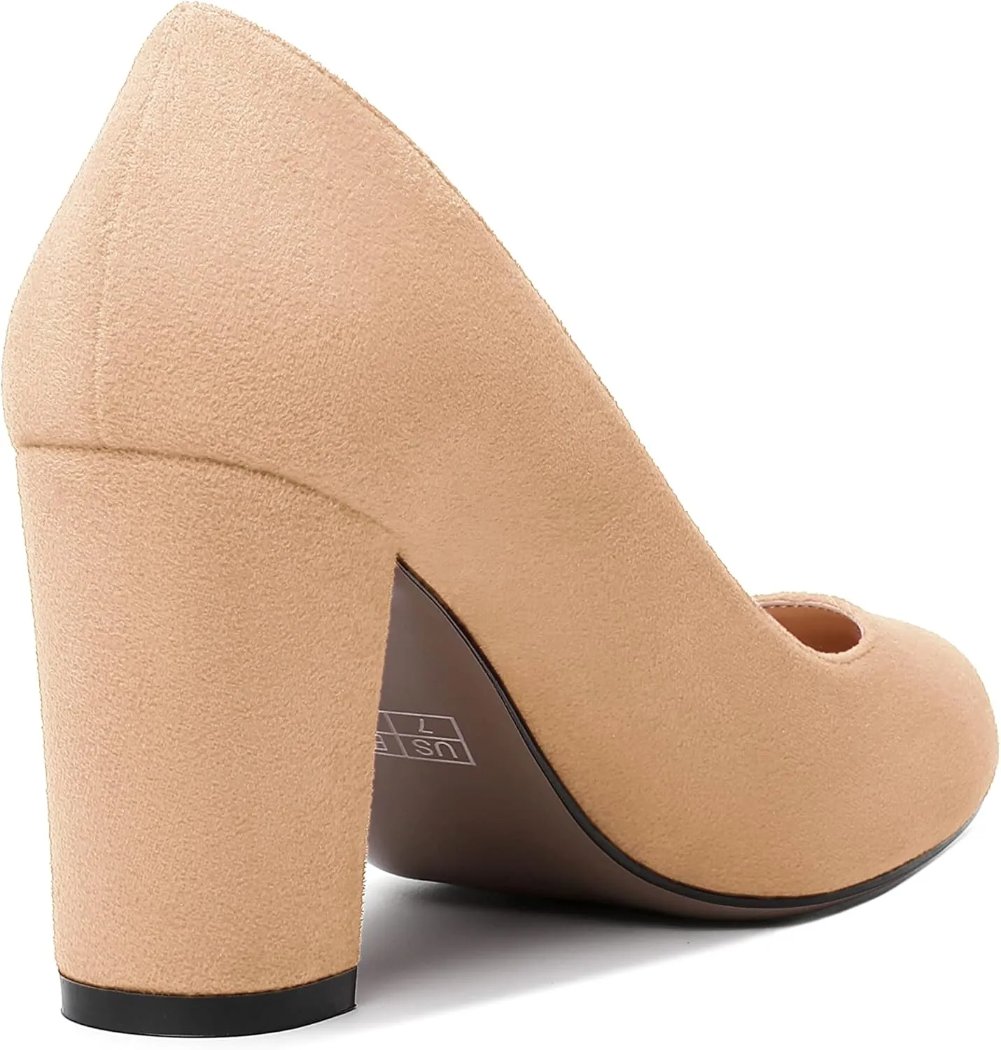 WAYDERNS Womens Suede Round Toe Office Solid Slip On Fashion Block High Heel Pumps Shoes 3.3 Inch