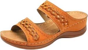 Wedge Sandals for Women Dressy Embroidered Orthopedic Sandals, Womens Summer Casual Slip On Platform Wedges Open Toe Two Band Breathable Walking Slippers