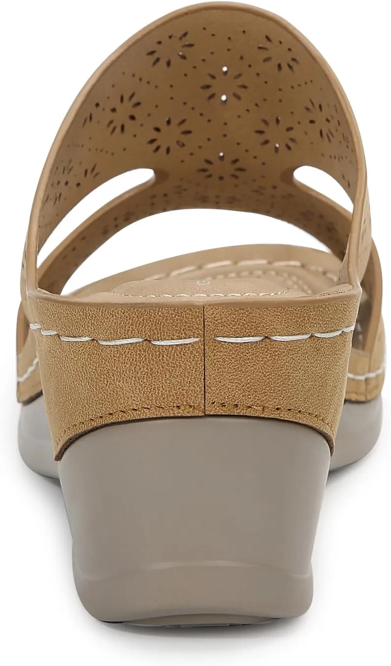 Wedges Sandals for Women Dressy, Flower Cut Out Platform Slides Sandal Comfort Low Wedge