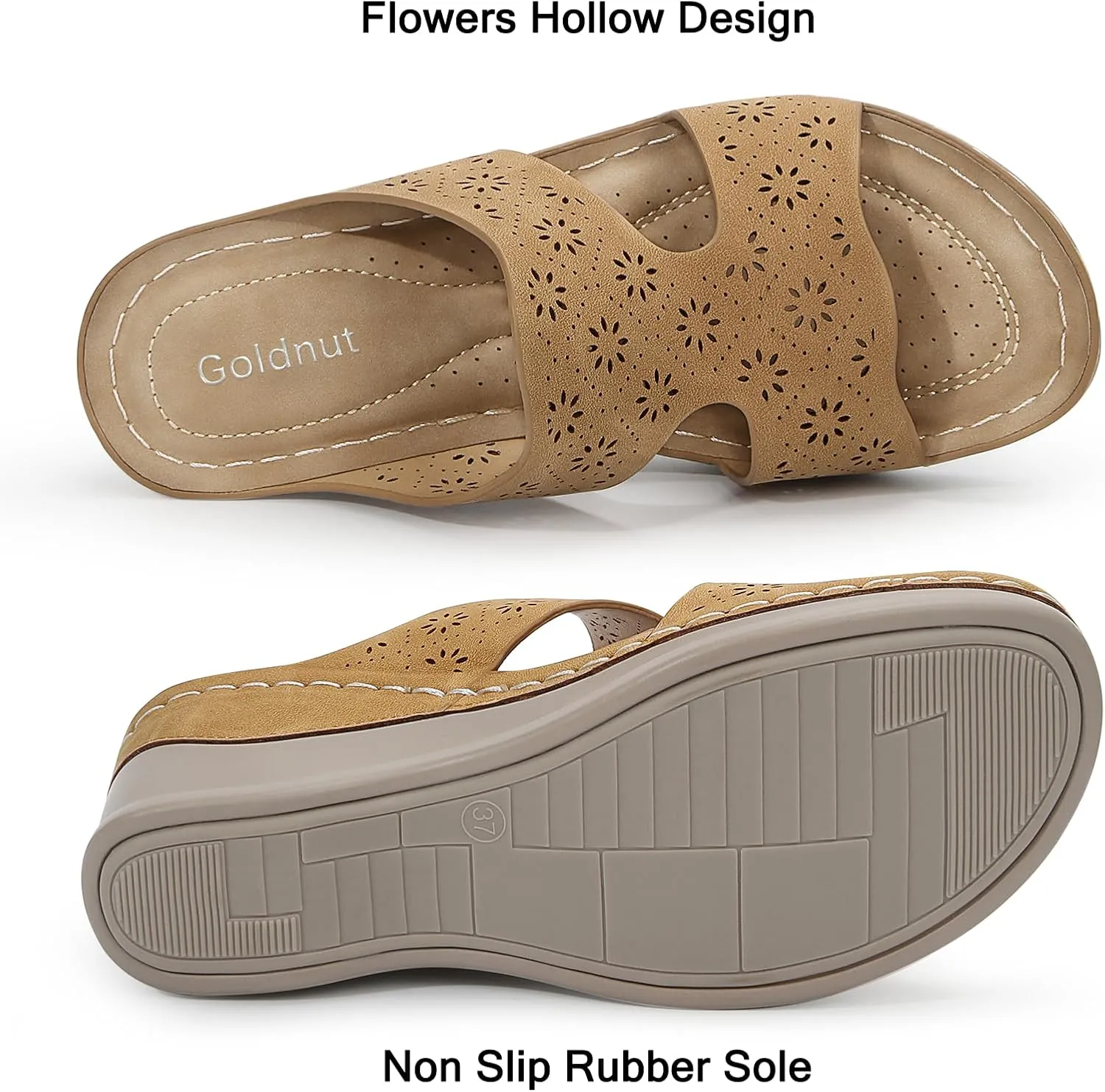 Wedges Sandals for Women Dressy, Flower Cut Out Platform Slides Sandal Comfort Low Wedge