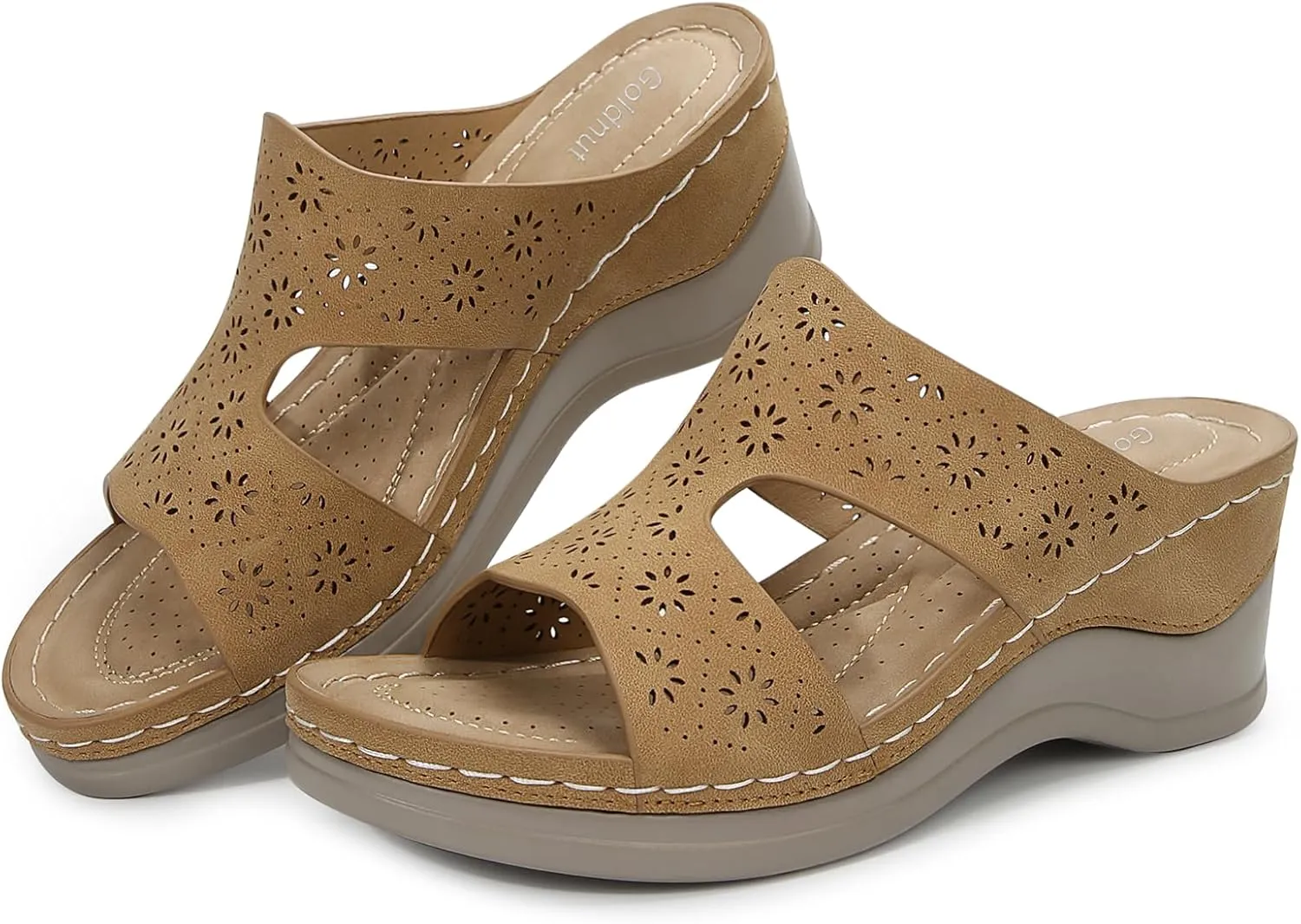 Wedges Sandals for Women Dressy, Flower Cut Out Platform Slides Sandal Comfort Low Wedge