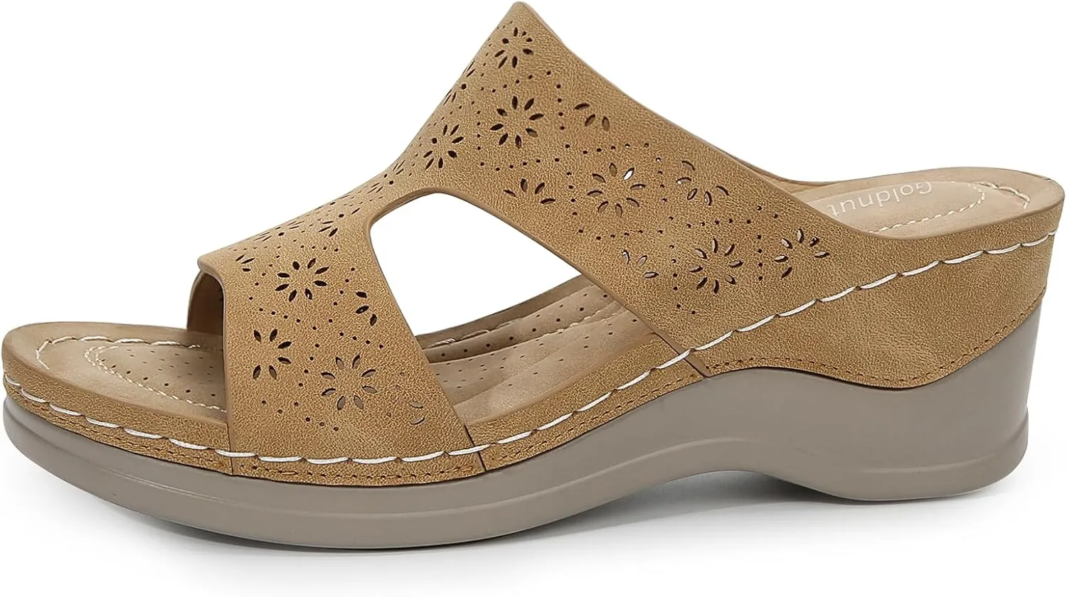Wedges Sandals for Women Dressy, Flower Cut Out Platform Slides Sandal Comfort Low Wedge