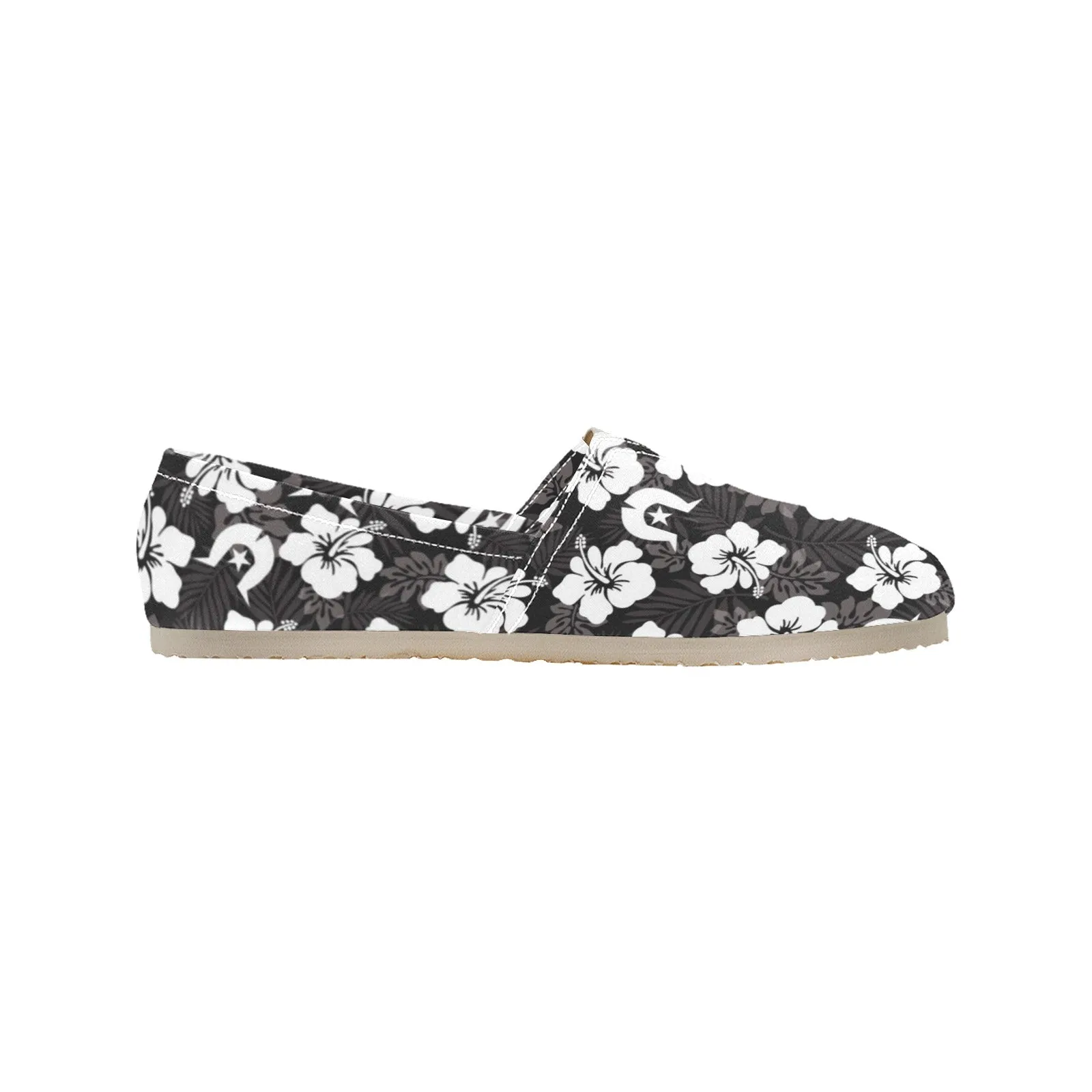 White Hibiscus and Dhari (Black) on Men's Classic Canvas Slip-On Shoes