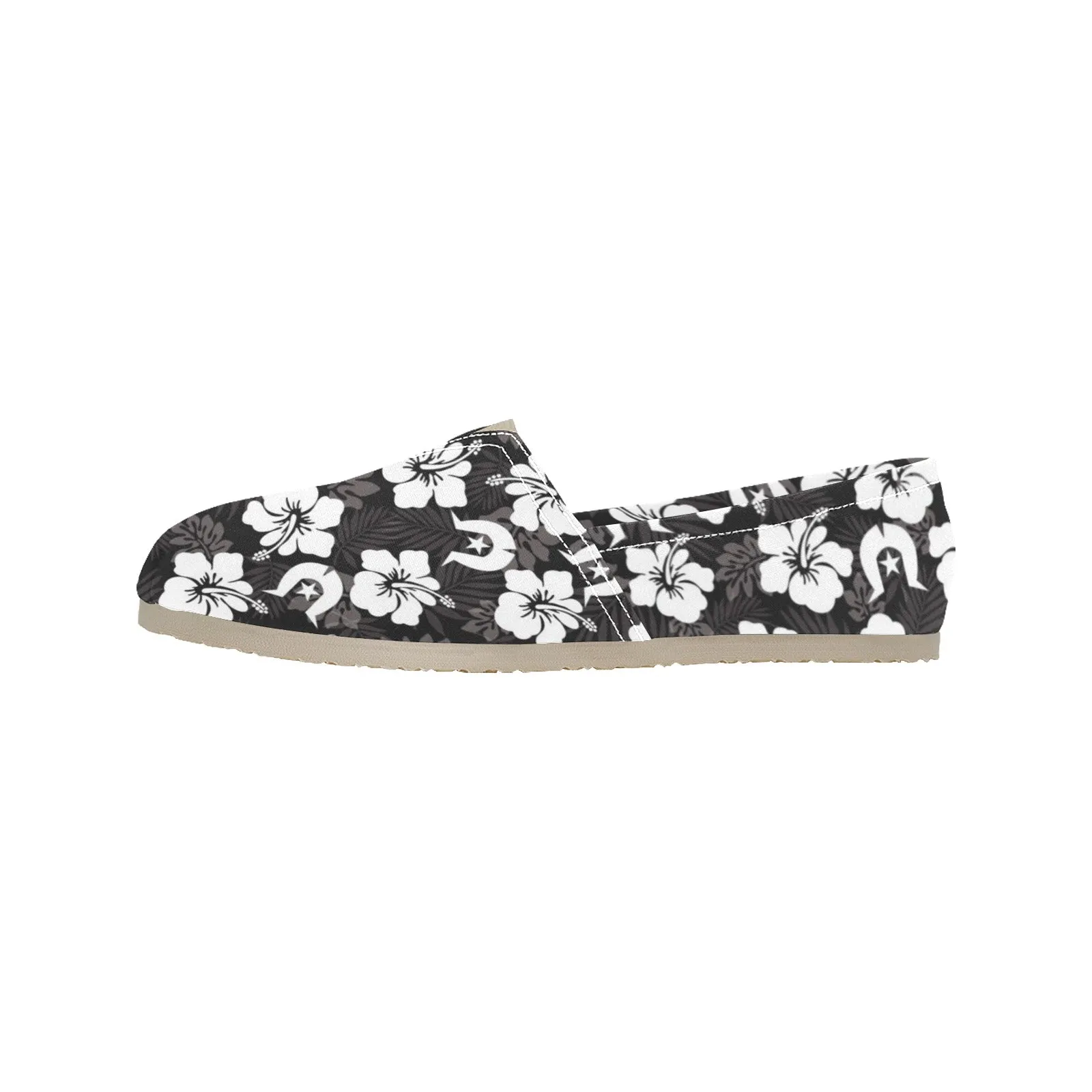 White Hibiscus and Dhari (Black) on Men's Classic Canvas Slip-On Shoes