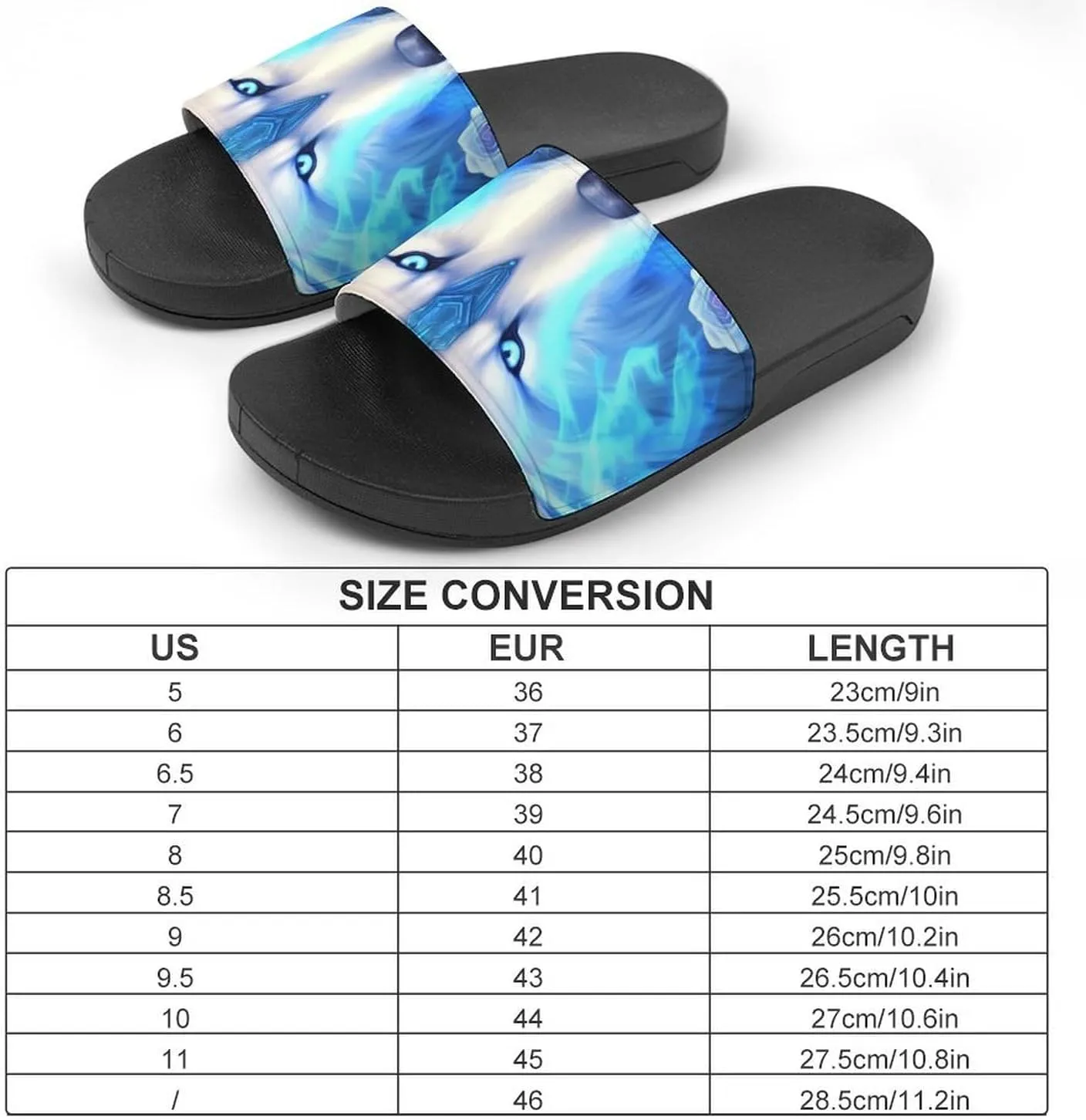 White Ice Wolf Men's Slide Sandal Non Slip Shower Shoes Bathroom Slippers for Pool Beach