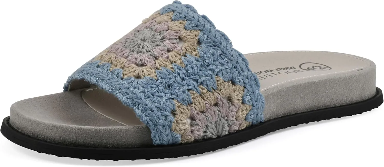 WHITE MOUNTAIN Women's Maxim Macrame Slide Sandal, Dusty Teal/Lavender/Mult/Fab, 7.5 M