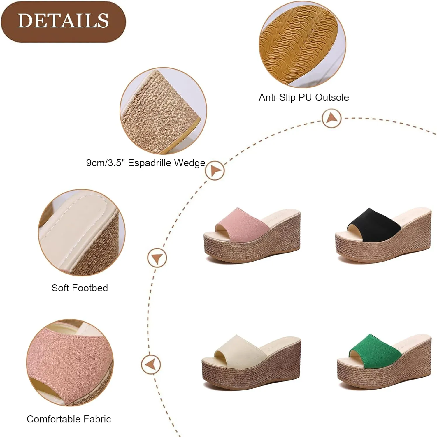 Wide Straps Platform Wedge Sandals for Women Breathable Open Toe Espadrille Sandals Comfort Slip On Mules Summer Casual Beach Slides