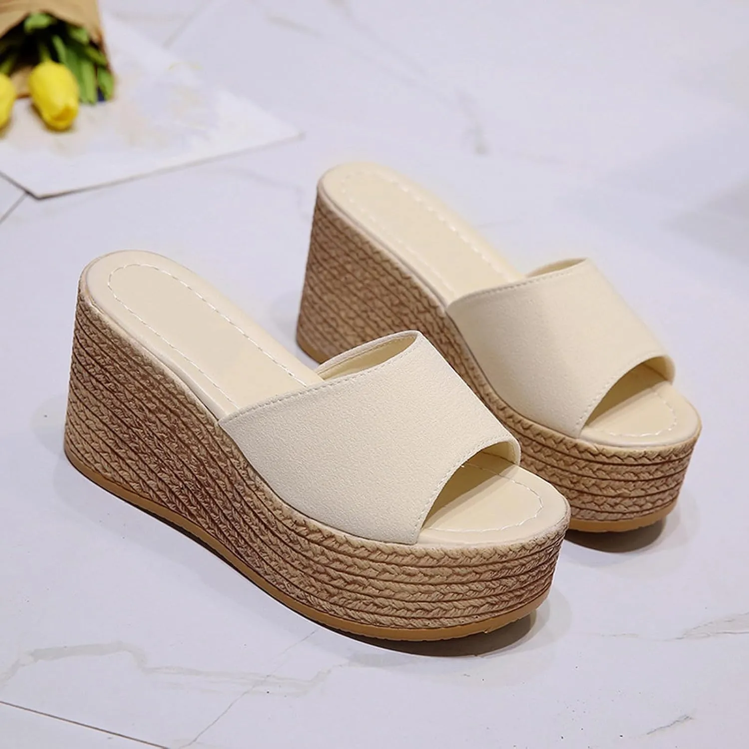 Wide Straps Platform Wedge Sandals for Women Breathable Open Toe Espadrille Sandals Comfort Slip On Mules Summer Casual Beach Slides