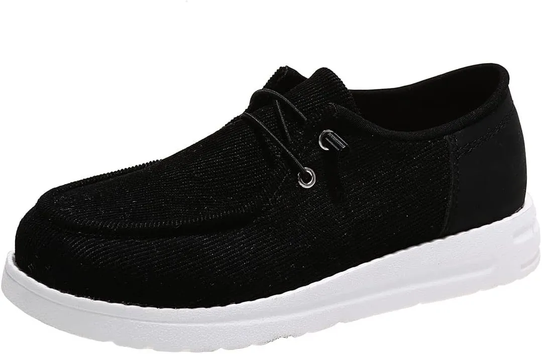 Winter Fur Lined Loafers for Womens Casual Canvas Slip on Soft Lightweight Flats Comfort Elastic Lace up Low Top Boat Shoes