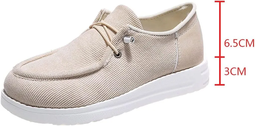 Winter Fur Lined Loafers for Womens Casual Canvas Slip on Soft Lightweight Flats Comfort Elastic Lace up Low Top Boat Shoes