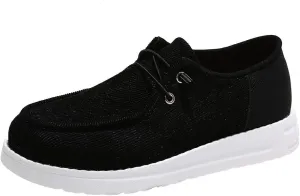 Winter Fur Lined Loafers for Womens Casual Canvas Slip on Soft Lightweight Flats Comfort Elastic Lace up Low Top Boat Shoes