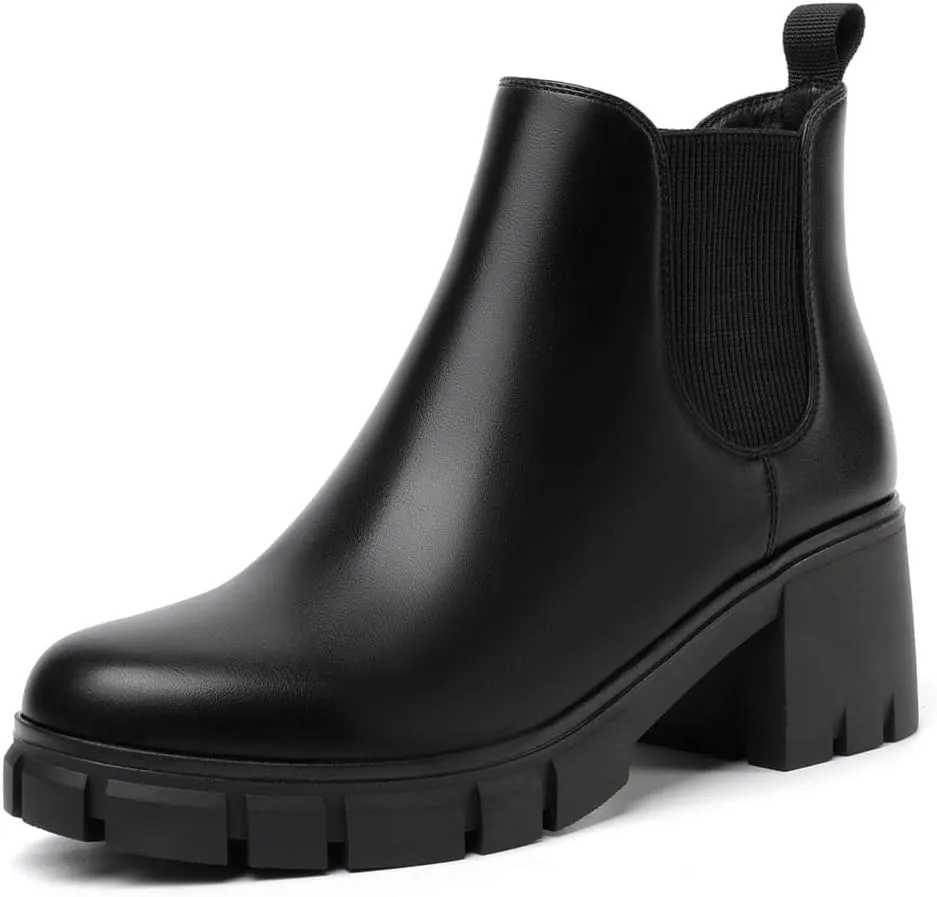 Women Chelsea Boots Comfortable Lug Sole Slip On Ankle Booties